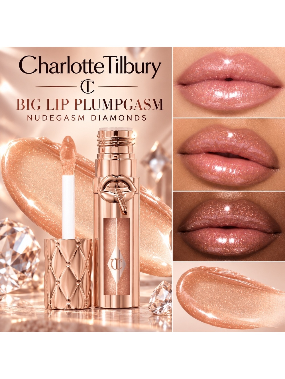 Charlotte Tilbury • Big Lip Plumpgasm Lip Gloss • Nudegasm Diamonds. • Brand New